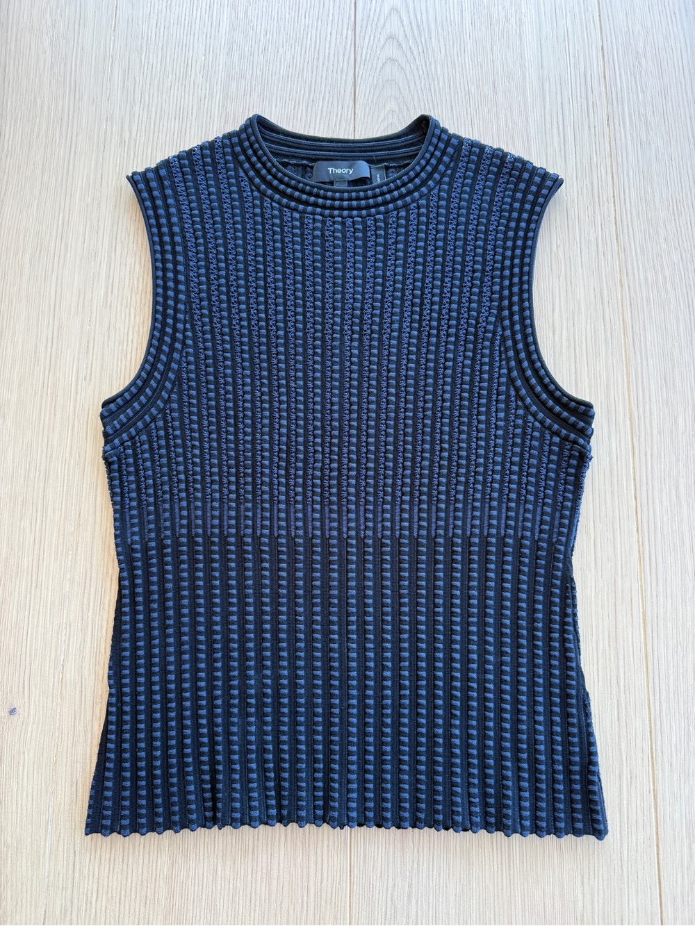 Theory Novelty Checker Shell Sleeveless Knit Top Navy Black Size S